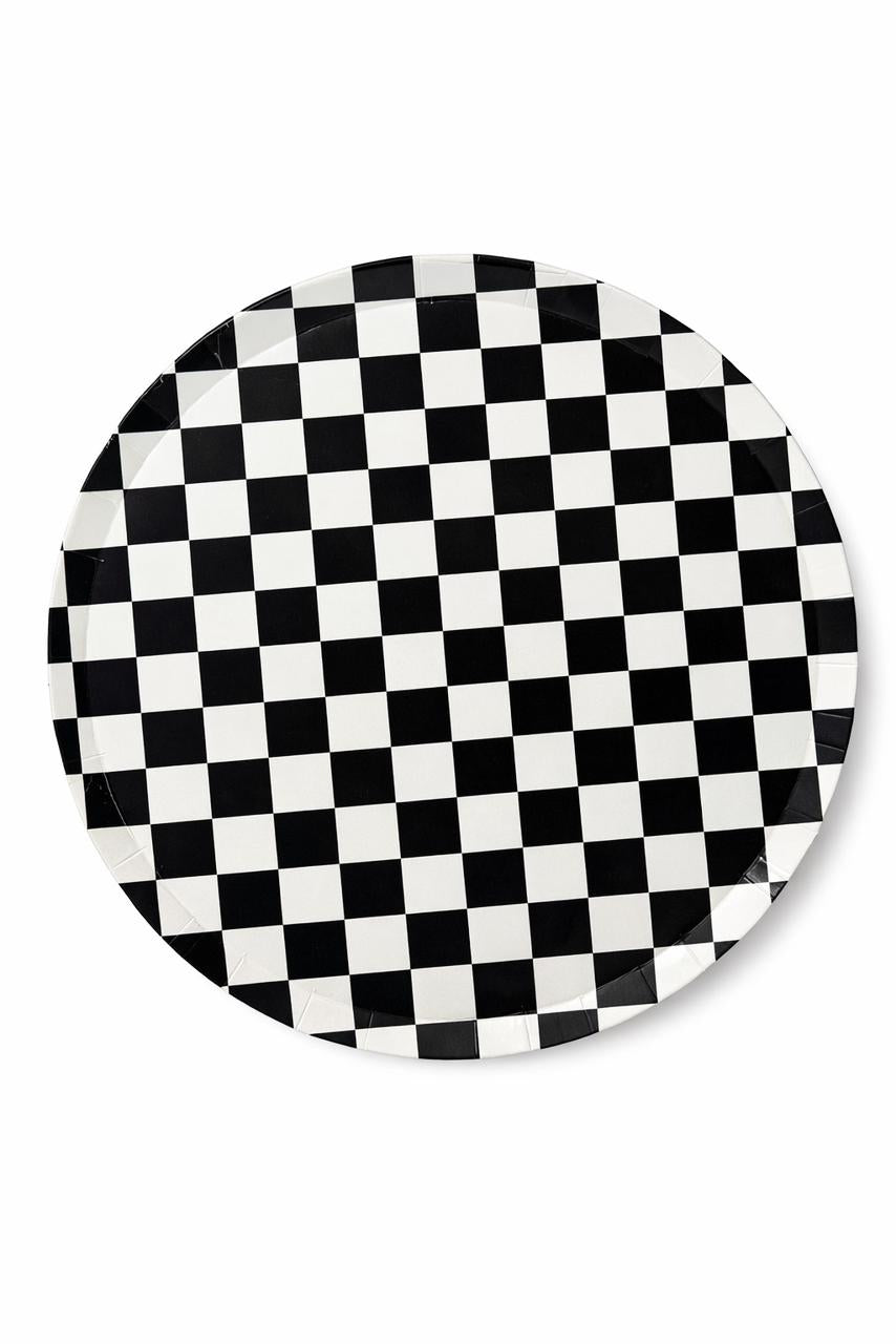 Festora Black & White Checkered 9" Plates - 8ct