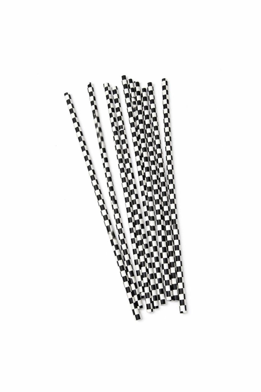 Festora Black & White Checkered Straws - 8ct